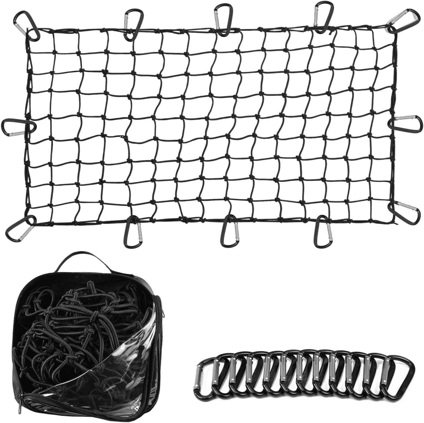 Truck Bed Cargo Net 4 x 6 Foot HeavyDuty Elastic Mesh with 12 Black Clips and Storage Bag for Pickup for Cargo Netting Securing Loads in Trailers SUVs Roof Racks