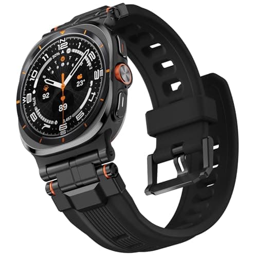 Bandletic Liquid Silicone Bands Compatible with Samsung Galaxy Watch Ultra Band 2025 2024 47mm for Men - Soft Rugged Sport Strap with Stainless Steel Buckle - Black Band with Black Connector