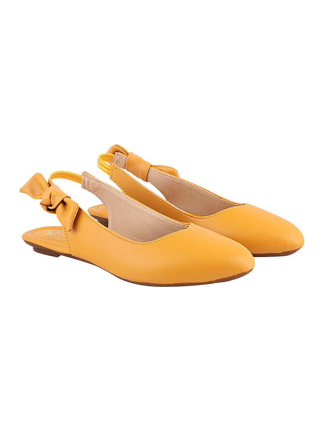Shoetopia Women's Yellow Pointed Toe Flats with Side Bow – Stylish & Comfortable Slingback Ballet Shoes for Casual & Party Footwear EU41