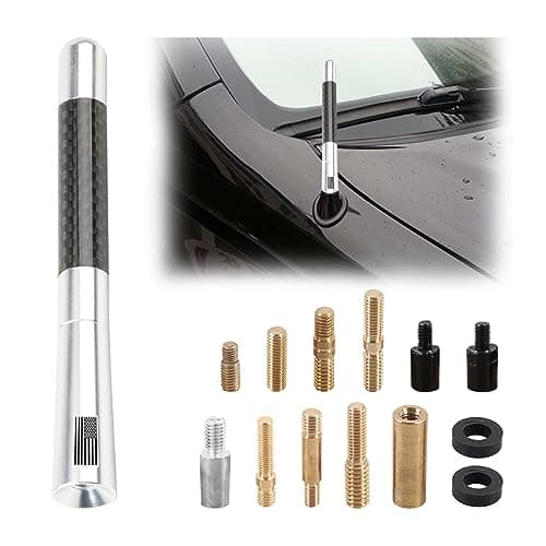 BESULEN Car Short Antenna 47 Inch Carbon Fiber American Flag Aluminum Auto Radio Antenna for AMFM Reception Universal Replacement Car Antenna with 9 Adapters 2 Screws 2 Rubber Rings