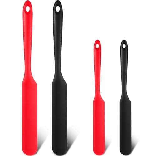 4 Pieces 13 Inch and 9.6 Inch Silicone Jar Spatulas Set Large and Medium Rubber Butter Cake Cream Spatulas Heat Resistant Non-stick Mixing Batter Scraper for Jars, Blender, Cooking Baking (Red, Black)