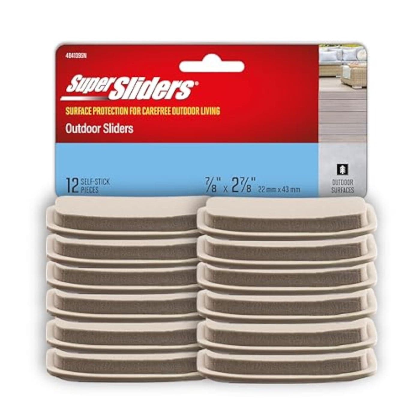 Super Sliders 78 x 2 78 SelfStick Outdoor Furniture Glides for Your Outdoor Living Spaces Beige 12 Pack