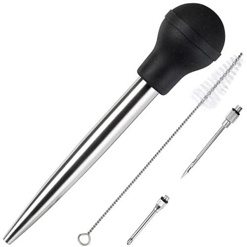 KAYCROWN Stainless Steel Turkey Baster Commercial Grade Quality Rubber Bulb Including 2 Marinade Injector Needles and Brush for Easy Clean Up