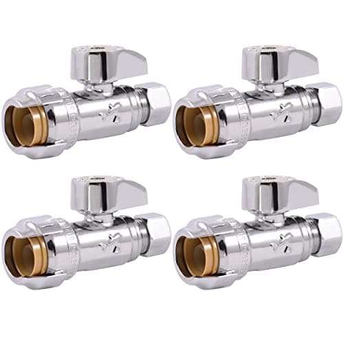 SharkBite 1/2 x 3/8 Inch Compression Straight Stop Valve, Pack of 4, Quarter Turn, Push to Connect Brass Plumbing Fitting, PEX Pipe, Copper, CPVC, PE-RT, HDPE, 23037LFA4