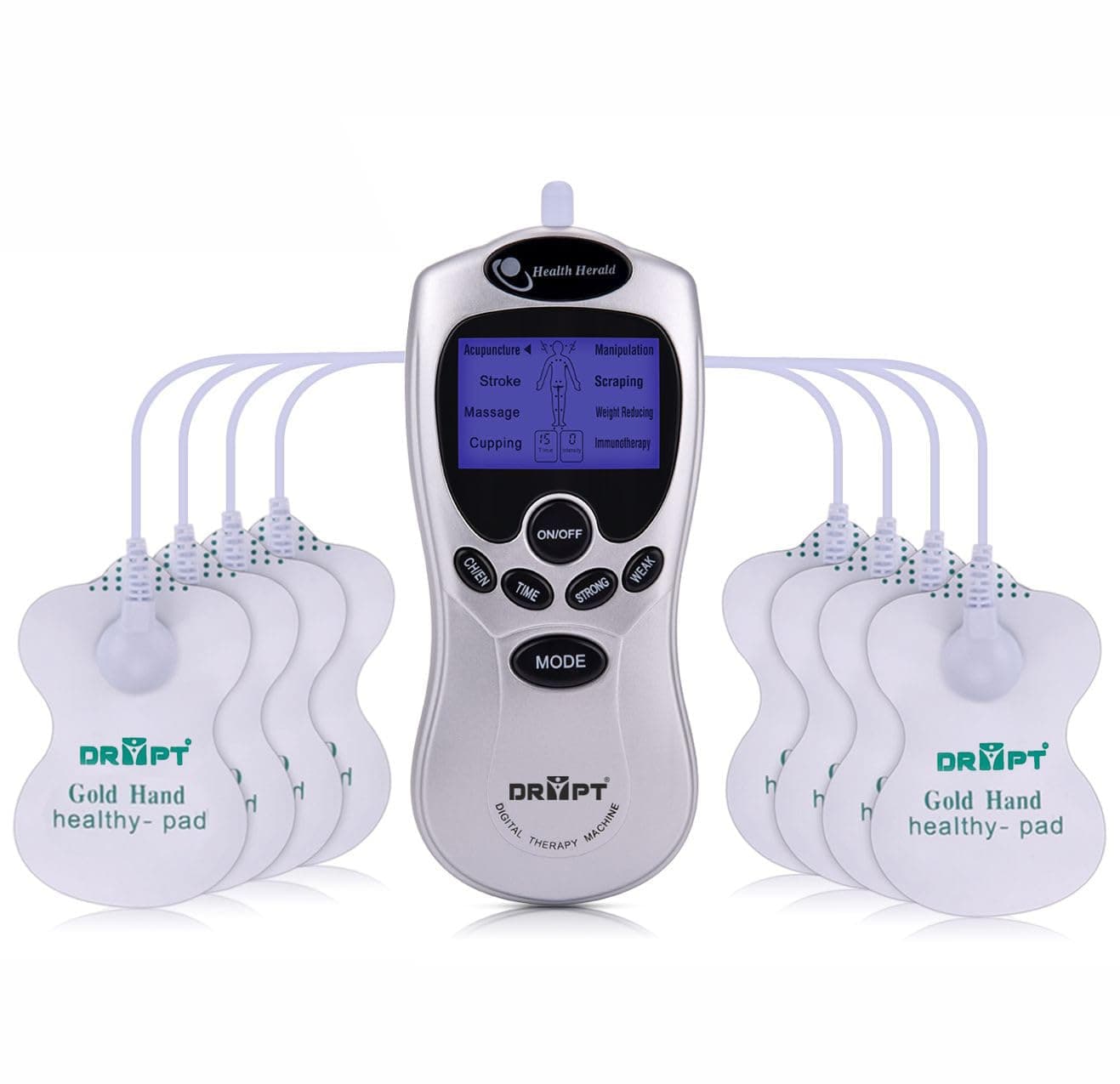 DR PT Digital Therapy Machine Electronic Pulse Massager Muscle Whole_Body Stimulator Tens, 8 Modes With 8 Pads Massager, Silver