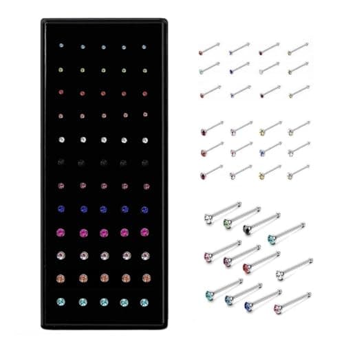 VAMA FASHIONS 60 Pcs Multicolor Nose Pin Body Piercing Jewelry Hole Nose Hoop Ring Sterling Nose pin 1.5-3mm Studs for Women & Girls (Piercing Nose Ring Studs)