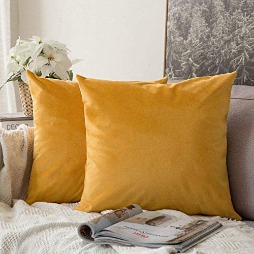 Khooti Velvet Cushion Cover, 18x18 | Orange Yellow | Pack of 5 | Solid Plain Soft & Smooth, Decorative Cushion Covers for Living Room, Bedroom, Couches, Chairs, Sofas, Beds & Home Decor