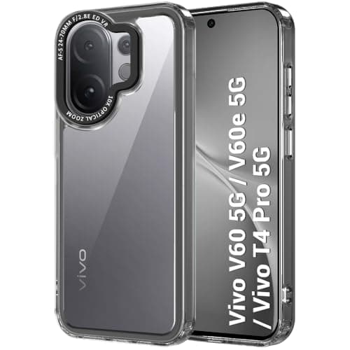 TheGiftKart Hybrid Shockproof Back Cover Case for Vivo V60 5G / V60e 5G / Vivo T4 Pro 5G | Stylish Camera Border | Electroplated Buttons | Crystal Clear Hard Back Cover (TPU & PC, Smoked Bumper)