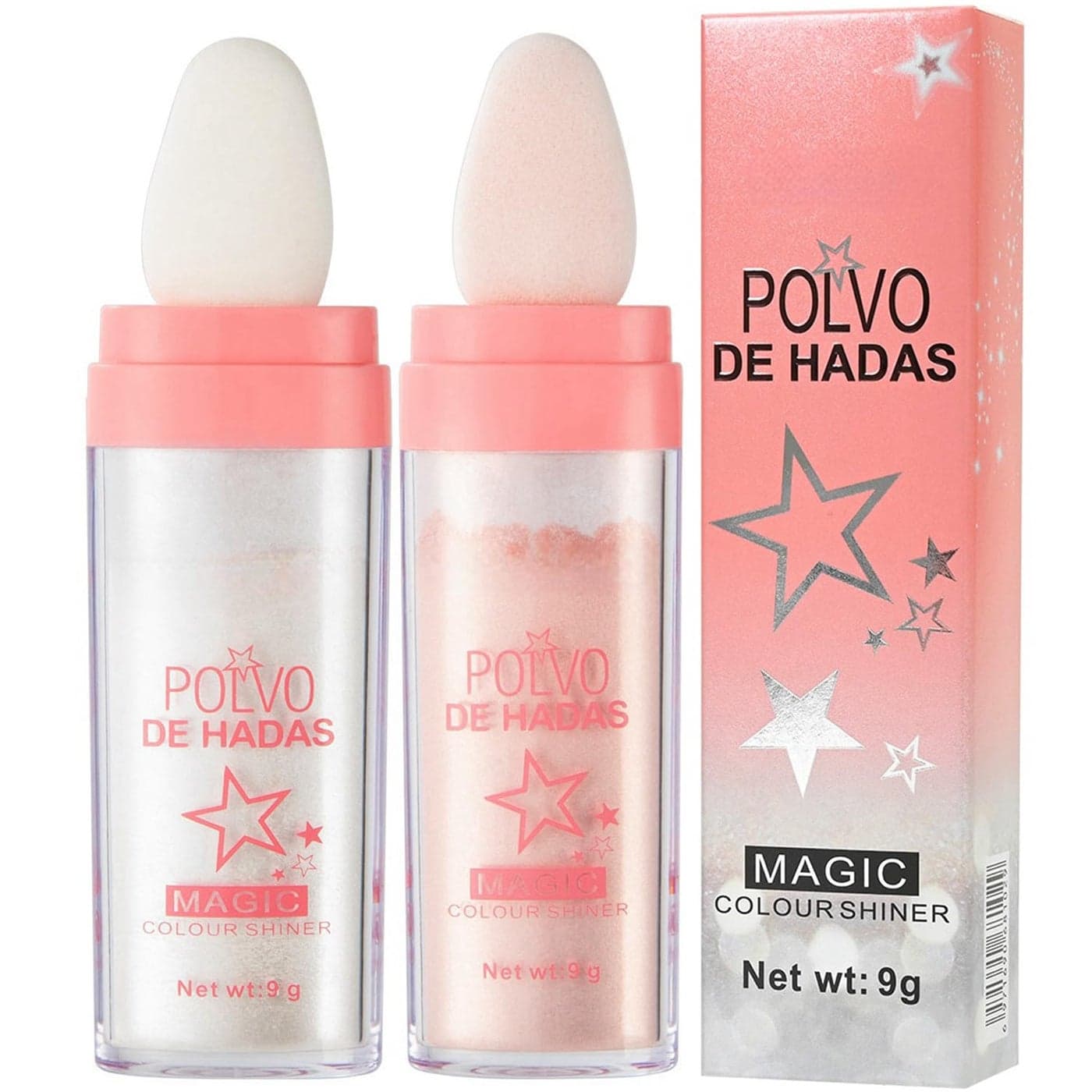 2PCS Polvo De Hadas Fairy Dust Highlight Patting Powder Full Body Contouring and Clavicle Pearlescent Patting Powder for Face and Eye Christmas Sparkling Body Glitter Powder 01 White 02 Pink