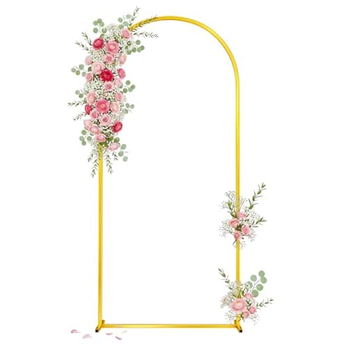 Toolterritary 6.6 FT Wedding Arch Backdrop Stand, Stable Heavy Duty Metal Wedding Arch Frame for Ceremony, Reinforced Balloon Arch Stand for Birthday Party & Baby Shower, Gold