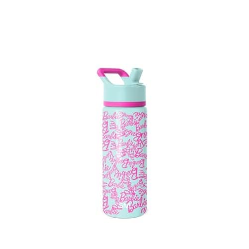 Simple Modern Mattel Barbie Kids Water Bottle with Straw Lid | 18oz Insulated Stainless Steel Kids Tumbler & Spill Proof Toddler Cup for School, Girls, Boys | Summit | Barbie Cursive
