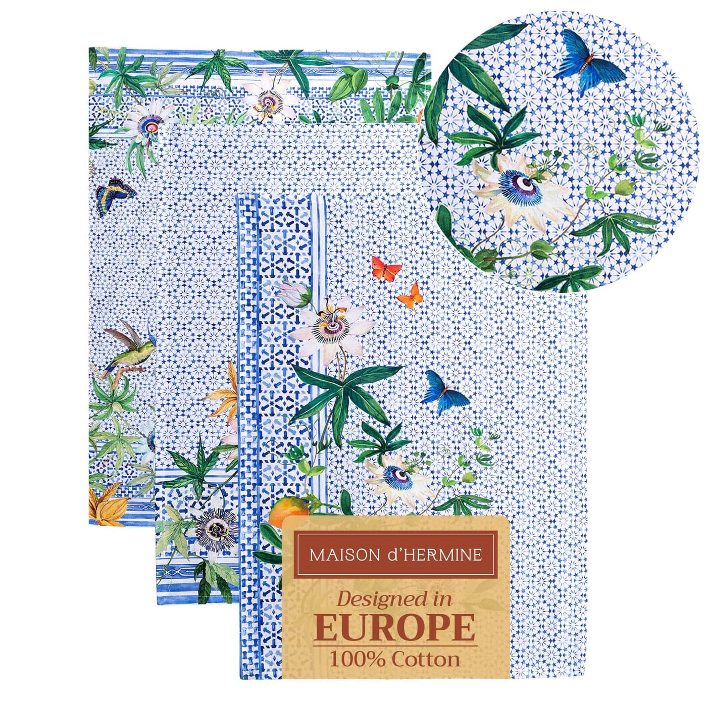 Maison dHermine Kitchen Towels Set of 3 100 Cotton 2750 x 20 Reusable Cloth Tea Dish Towels Absorbent with Hanging Loop for Kitchen Home Dining Cocktail Parties SpringSummer Passiflora