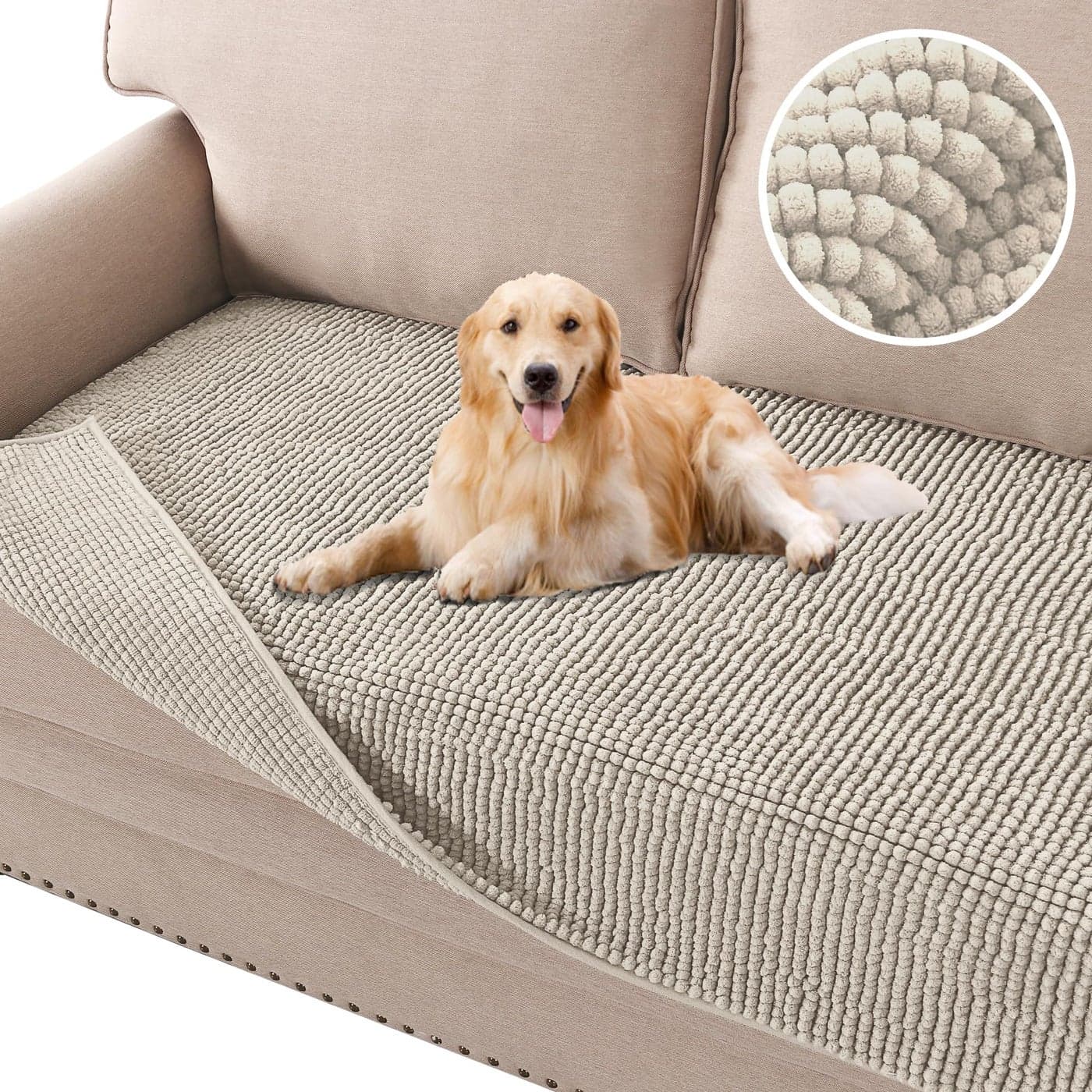 HVERSAILTEX Plush Chenille Dog Bed Cover Thick Soft Sofa Cover for 3 Cushion Couch Anti Slip Couch Cover Furniture Protector for Dog Pet Cat 35 x 82 Island Fossi