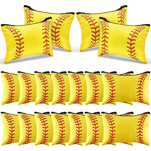 18 Pcs Softball Makeup Bag Softball Cosmetic Bag Softball Gifts for Girls Team Player Portable Travel Bags for Women Canvas Softball Goodie Bags Toiletry Softball Accessories Organizer Case Pouch