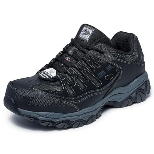 Skechers Men's Cankton Steel Toe Construction Shoe – Electrical Hazard Rated, Memory Foam, Black/Charcoal, 10.5 Wide
