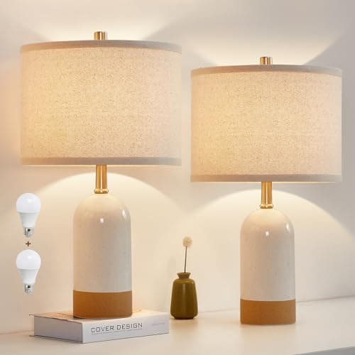 GyroVu Small Table Lamps Set of 2, Bedside Lamp for Bedroom, 21.5" Nightstand Ceramic Desk Lamp for Kids Room, Living Room, Dorm, Reading, Home Office, Bulbs Included