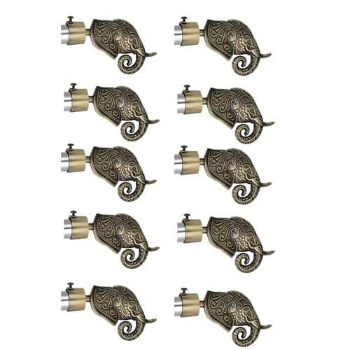 Arena Elephant Shape Curtain Brackets Antique Brass Finish parda Holder, Curtain Rod Holder for Doors & Windows, Heavy Zinc Window Curtain Rod Knobs Curtain Holders Bracket Set 5 (10 Pcs)