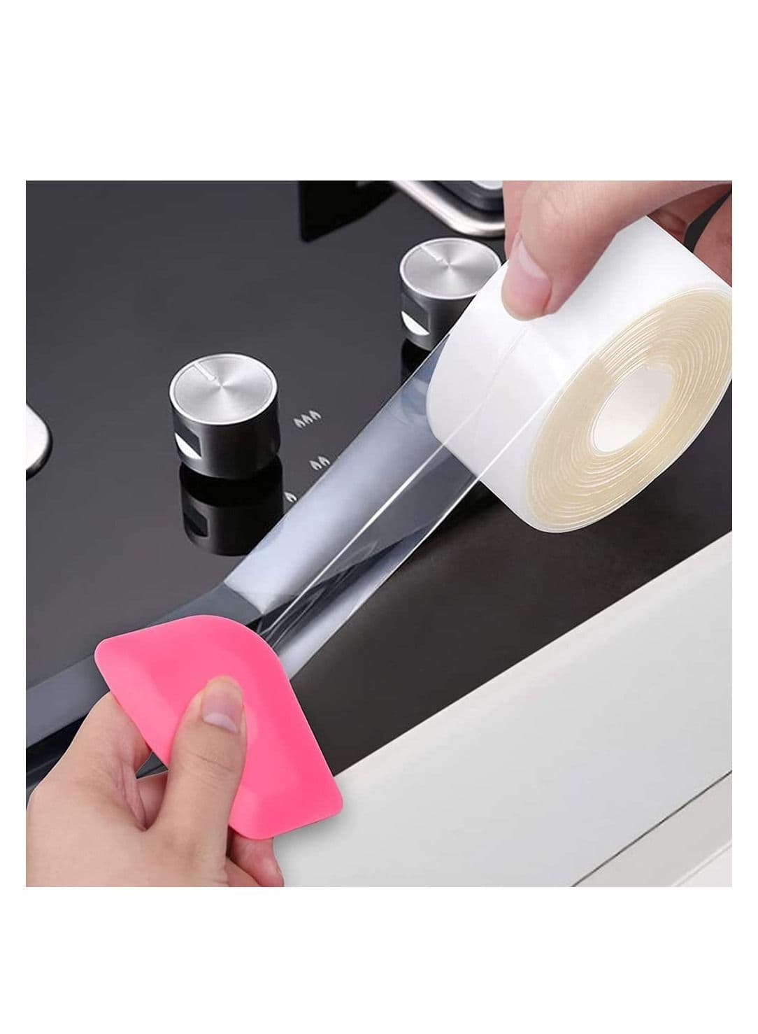 Self Adhesive Sealing Tape, Transparent Caulk Tape with Silicone Removal Scraper