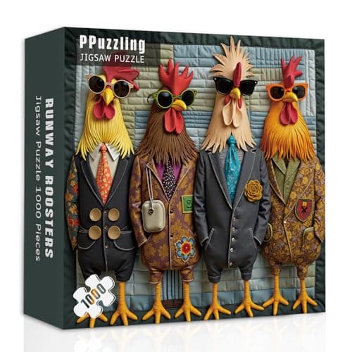 Funny Chicken Family Puzzle 1000 Pieces Vintage Stylish Roosters Jigsaw Puzzles Colorful Animal Chickens Puzzle