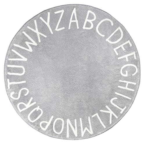 Topotdor Round Kids Play Rug Alphabet Nursery Area Rug Extra Large Soft Crawling Play Mat for Children Toddlers Bedroom 71 inch Grey