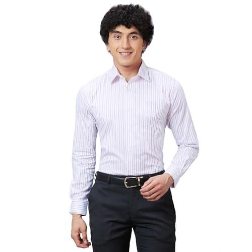 Raymond Men's Slim Fit Structured Formal Shirt - Pure Cotton, Full Sleeve, Semi Cutaway Collar | Light Violet