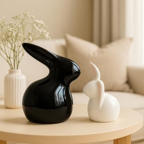 SRJANA Home Décor Ceramic Rabbit Figurines (Set of 2, Black and White)