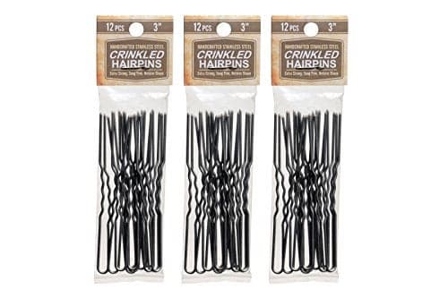 Amish Valley Products Hairpins 36 Count Crinkled Heavy Duty Stainless Steel Handmade Hair Pin Use in place of Hair Clips Barrettes Bobby Pins Snagless 3 Inch Stainless Steel