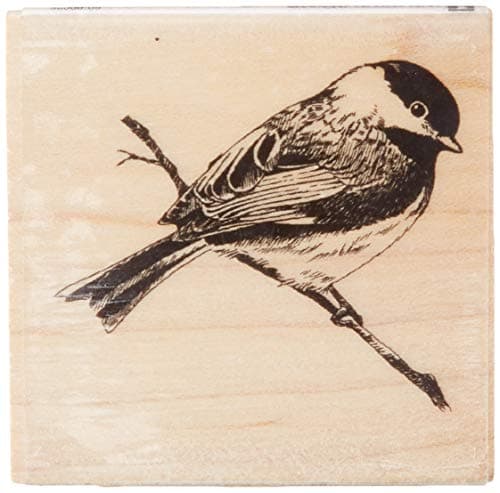 Inkadinkado Chickadee on a Branch Wood Stamp 2 W x 2 L