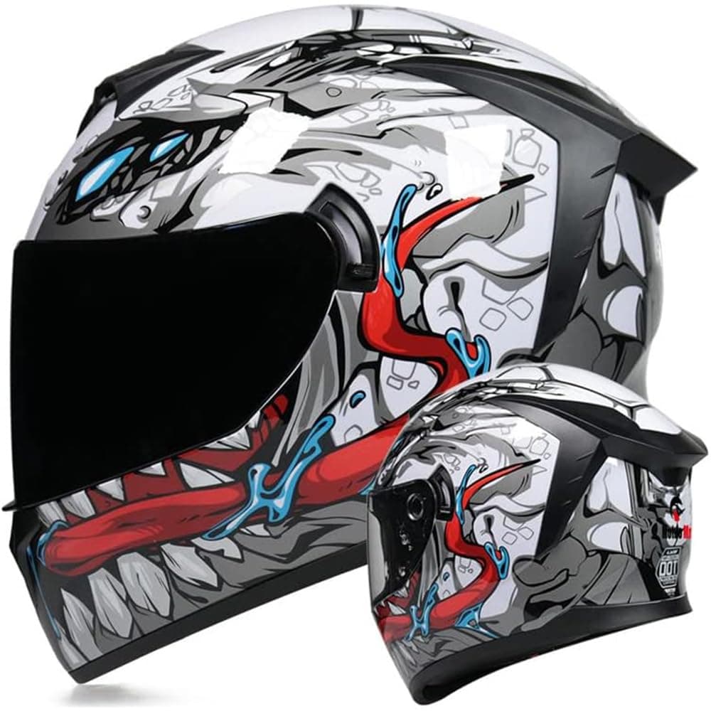 MotuoMr UnisexAdult Full Face Motorcycle Helmet DOT Approved Motorbike Moped Street Bike Racing Crash Helmet with Graphic Black Mirror Large