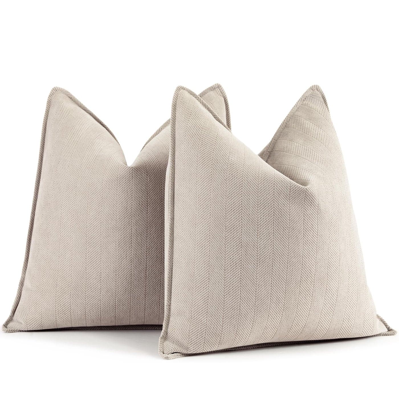 ZWJD Beige Pillow Covers 24x24 Set of 2 Chenille Throw Pillow Covers with Elegant Design Soft and Luxurious Decorative Throw Pillows for Couch Bed and Home Decor