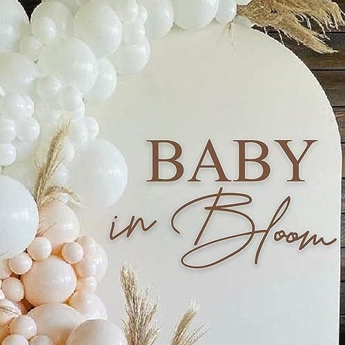 VANGNING Baby in Bloom Decal Sign - Girl or Boy Baby Shower Decal,Gender Reveal Sign Decor for Backdrop, Balloon Arch,Pregnancy Wall Decoration