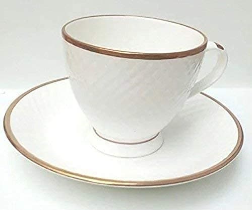 Home-Cart Gold line Cup and Saucer Set, 12-Pieces, White