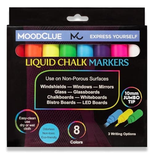 10mm JUMBO Tip Liquid Chalk Drawing Markers for Car Windows Auto Windshields Mirrors White Boards Retail Restaurant Signs Erasable Chalk Markers Washable Neon 8pck 3 writing options