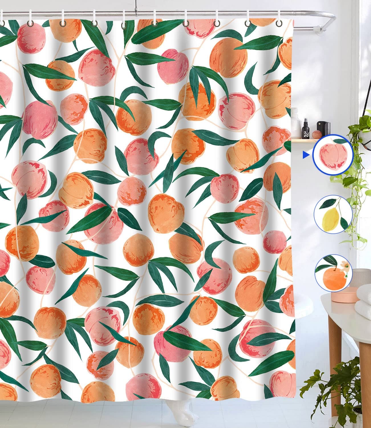 Lifeel Peach Shower Curtain Allover Fruits Cute Bright Colorful Design Waterproof Fabric Bathroom Curtains Set with 12 Hooks Peachy Pink 7272 inch