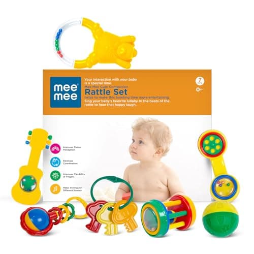 Mee Mee BPA Free Baby Rattles Set, Rattle Gift Set, Made of Food Grade Plastic, Grab Rattles and Soothing Teethers for Babies & Infants, Early Age Toys for Kids (Pack of 7, Multicolor)