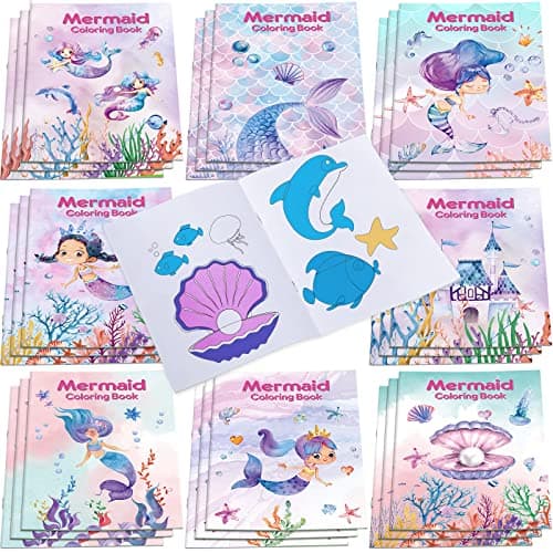 Faccito 24 Pcs Bulks Coloring Books for Kids, Animal Mini Coloring Books DIY Art Drawing Set Mini Activity Pages for Summer Animals Birthday Gifts Party Favors Toddlers 1-3(Mermaid)