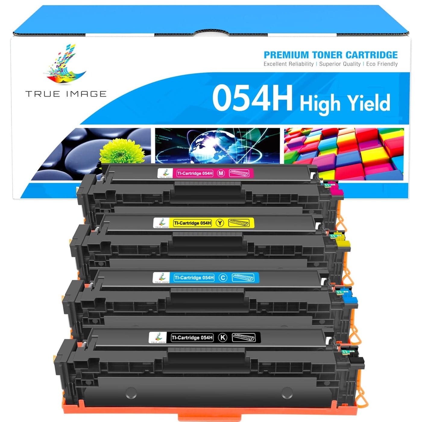 TRUE IMAGE Compatible 054 054H Toner Cartridge Replacement for Canon 054 054H Toner for Canon Color ImageCLASS MF644Cdw MF642Cdw LBP622Cdw MF641Cw Printer Toner (Black Cyan Magenta Yellow, 4-Pack)