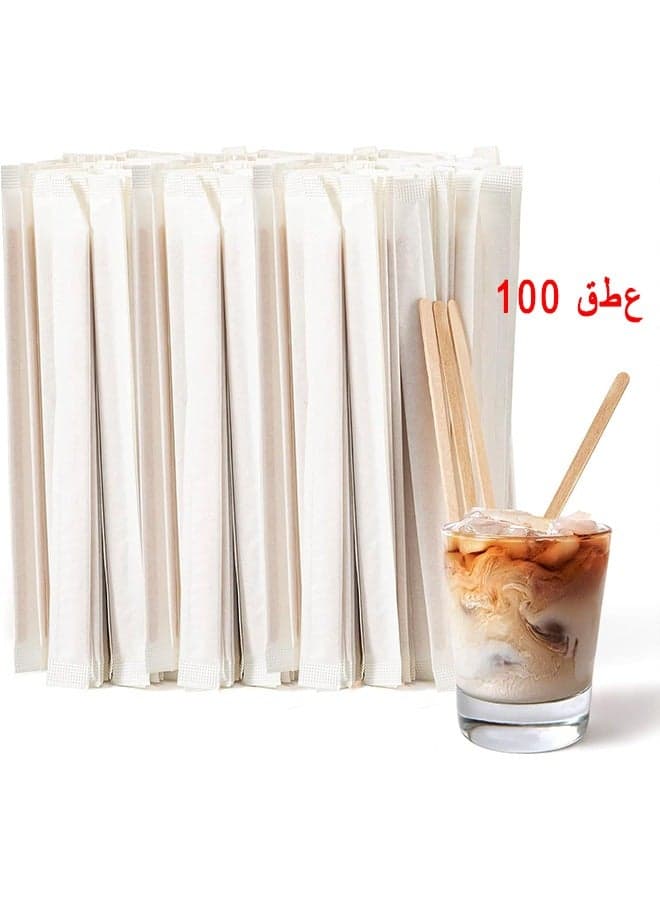Wood Coffee Stir Sticks - Natural Wooden Collection Long Disposable Paper Wrapped Stirrings Tea Beverage Stirrers Individually Hot Drinks For Party BBQ Camping Resturant - 100PCS 140MM
