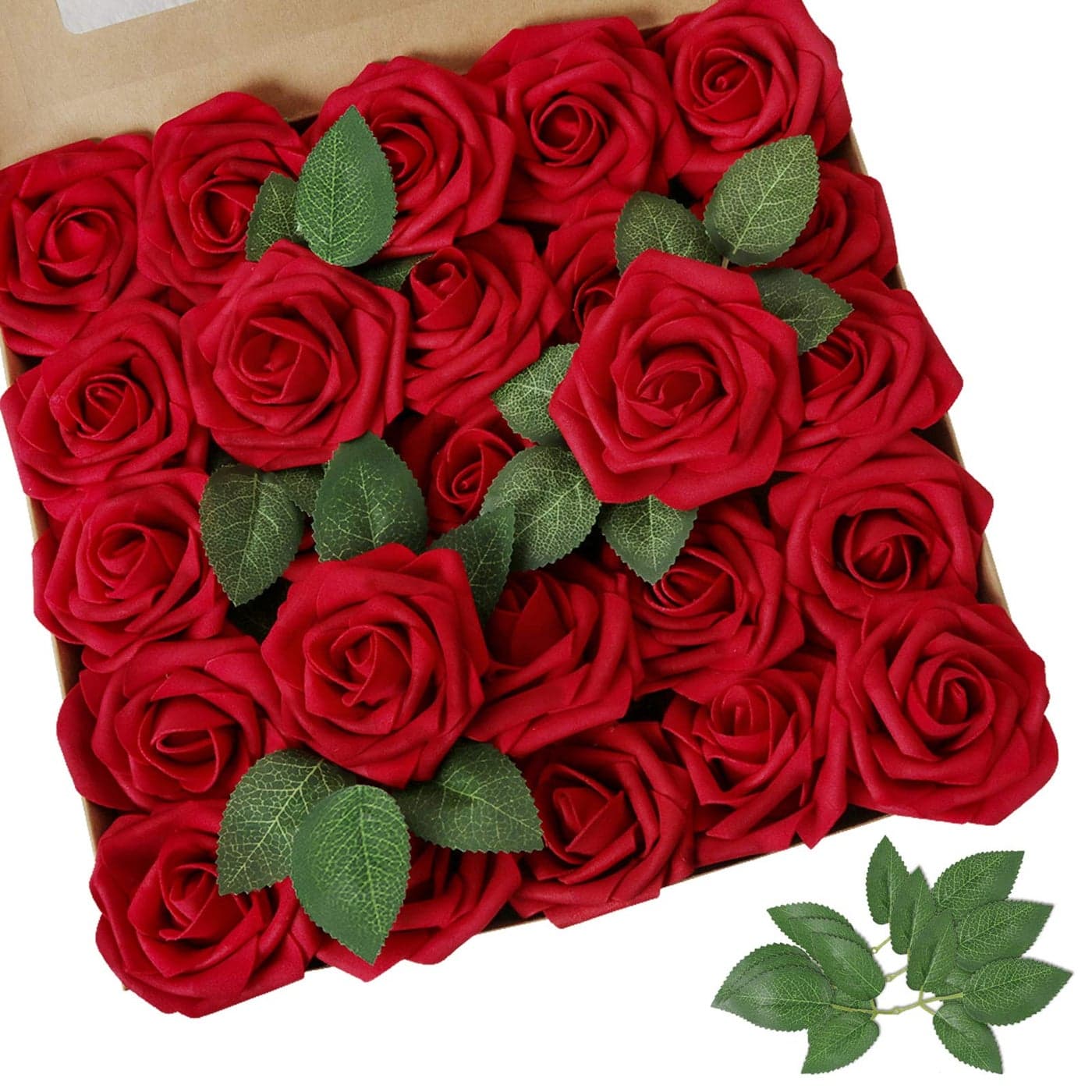 AmyHomie Artificial Flower Dark Red Rose 25pcs Real Looking Fake Roses wStem for DIY Wedding Bouquets Centerpieces Arrangements Party Baby Shower Home Decorations