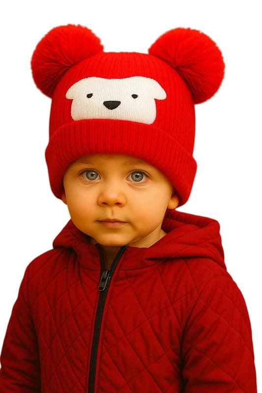 Krystle Kids Winter Bear Beanie Hat (Red,1-4 Years)