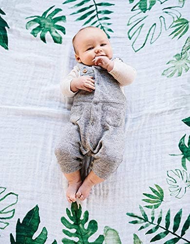 Little Unicorn Keepsake Monthly Milestone Photo Blanket – 47” x 46” – Milestone Cards Included - 100% Cotton Muslin – Machine Washable – Playful Designs - for Boys & Girls (Tropical Leaf)