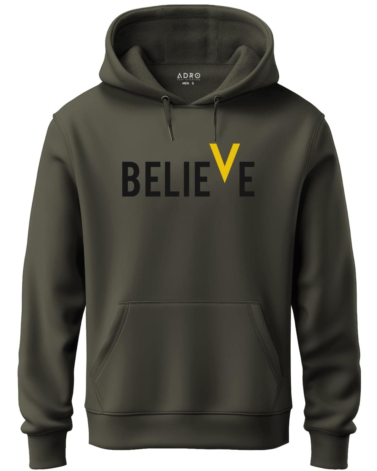 ADRO Men's Cotton Neck Hooded Sweatshirt (H21-M-BVV-OL_Olive_S)