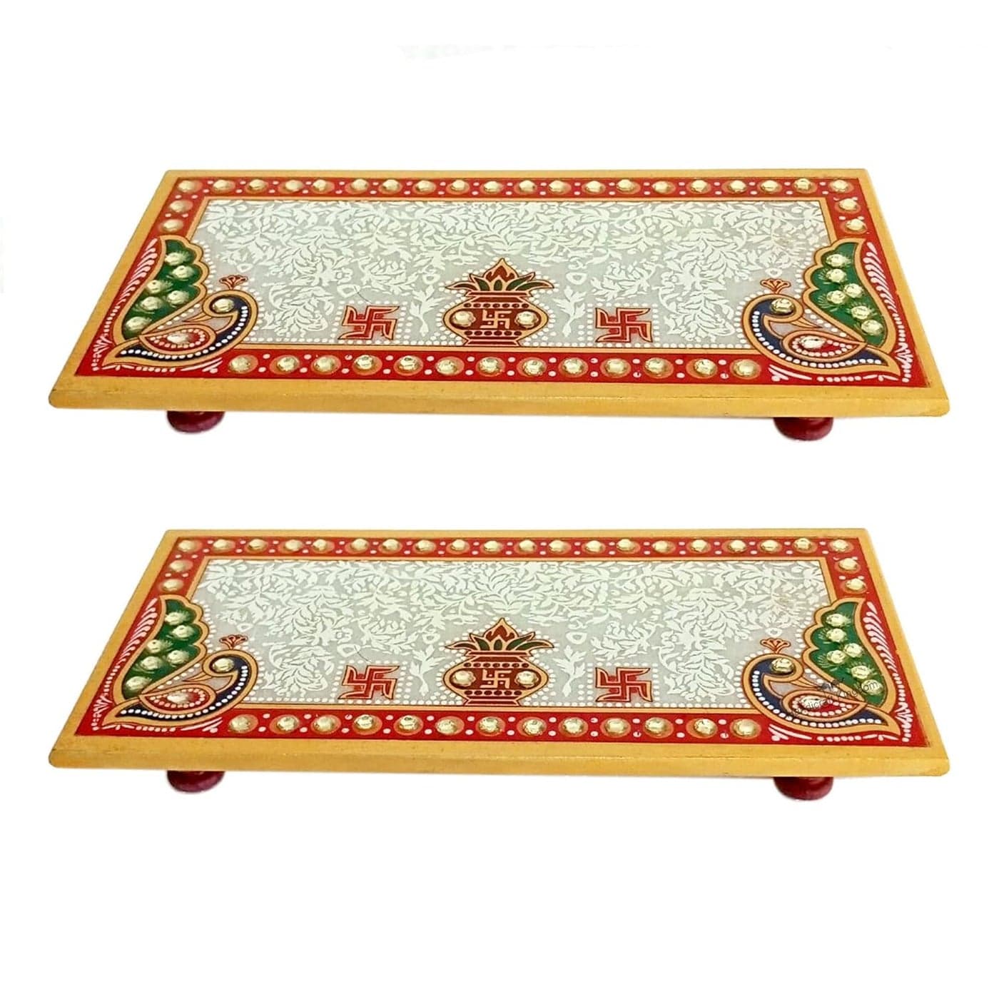 HANDICRAFT KINGDOM Small Chowki Set of 2 Approx Size 4x8 Inch Wt 600 Gm Pack of 2