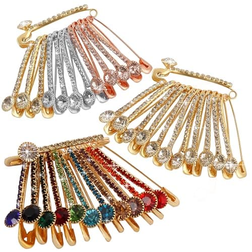 VAMA FASHIONS Golden Crystal Stone Sarees Brooch Coat Dress Gown Shawl Bridal Safety saree pins for Women Girls (Rhinestone Saree Pin Combo)