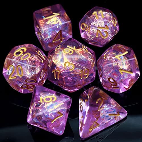 Haxtec Purple DND Dice Set 7PCS Resin Polyhedral DD Dice WIridescent Mylar Inclusion for Roleplaying Games Compatible with Dungeons and Dragons Gift