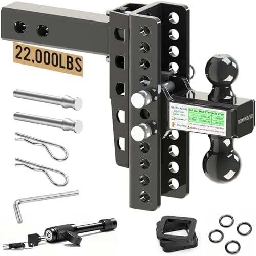 Adjustable Trailer Hitch Fits 2 Inch Receiver, Dual Ball 2'' & 2-5/16'' with 22,000 LBS Max GTW, 8'' Drop/Rise, Premium Manganese Steel Solid Tow Hitches, Bulletproof Lock, Anti Rust, Anti Rattle (8")