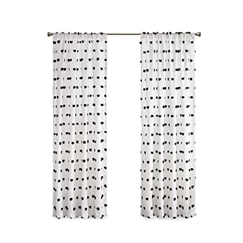 Intelligent Design Sophie Single Window Curtain Panel Clipped Pompom Embelished Privacy Drape with Rod Pocket for Bedroom, Livingroom, 50" x 84", Black