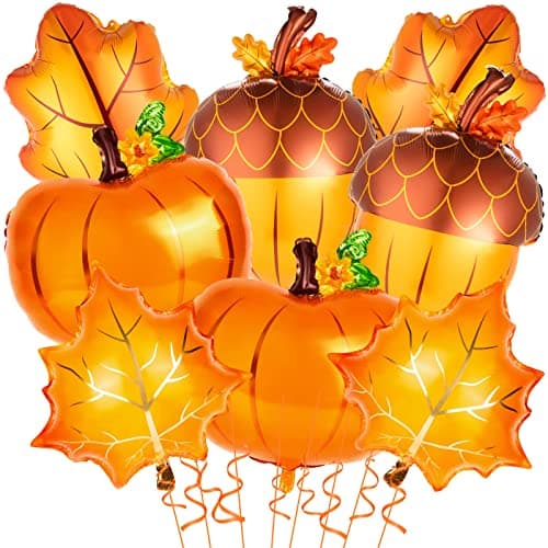 Happy Fall Balloon 16Pcs Big Maple Leaves Acorn Balloons Fall Mylar Foil Balloons for ThanksGiving Home Festival Decorations
