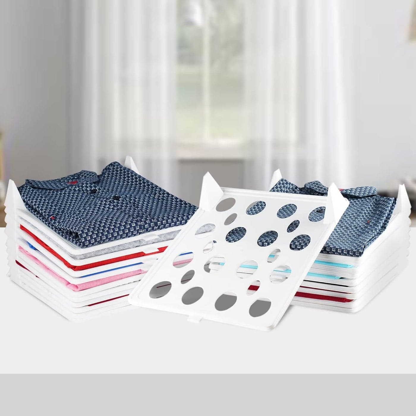 Mechdel Plastic Closet Drawer Wardrobe Organizer Cabinet Folding Board for Shirts TShirt Jeans Storage Rack White Pack of 20