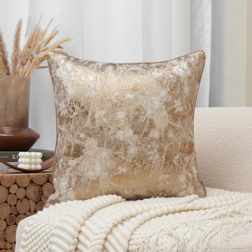 THE-TINOART Gold Jacquard Throw Pillow Covers 18x18 Inch Luxury Metallic Gold Textured Decorative Pillow Covers for Sofa Couch Bedroom Home Decor